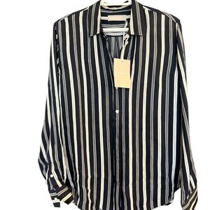 Everlane sz. 6 NWT viscose navy and White Striped Blouse